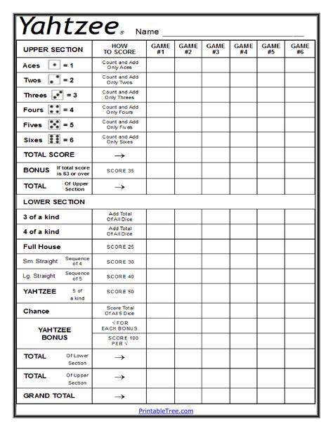 Free Printable Yahtzee Score Sheet