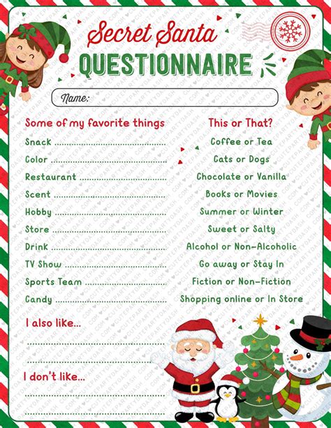 Free Secret Santa Questionnaire Printable