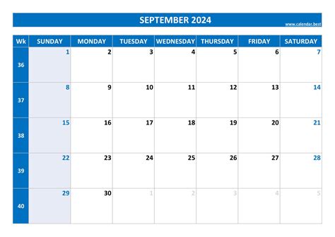 Free September 2024 Calendar