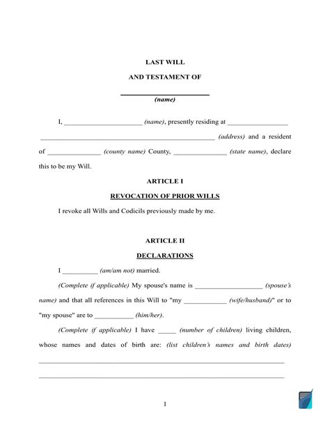 Free Will Template Printable