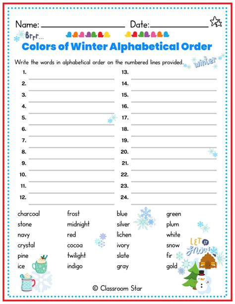 Free Winter Printable Worksheets