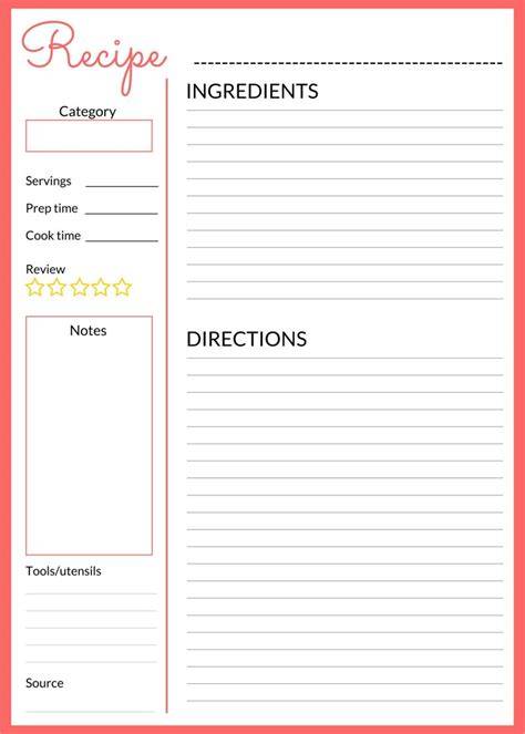 Full Page Free Printable Recipe Pages