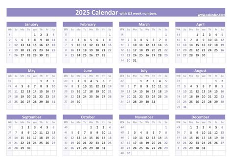 2025 calendar with week numbers