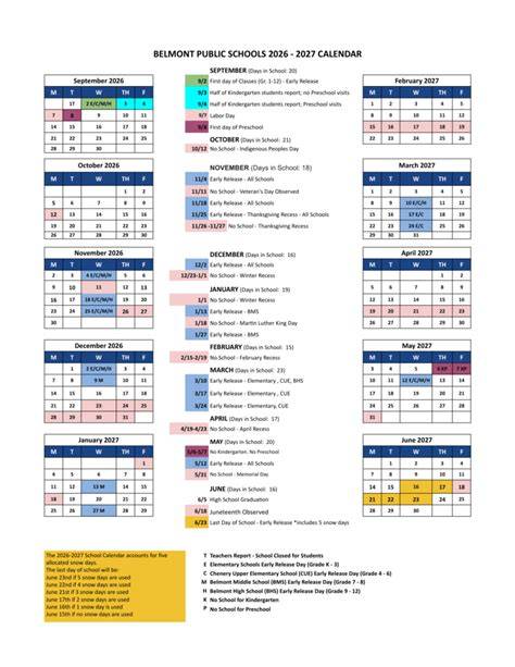 belmont public schools calendar