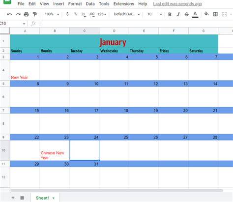 google sheets calendar