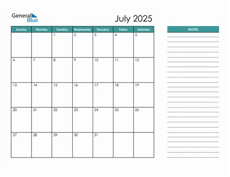 july 2025 calendar