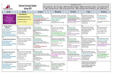 senior center activities calendar