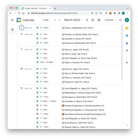 Google Calendar List View