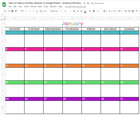 Google Docs Calendar Template