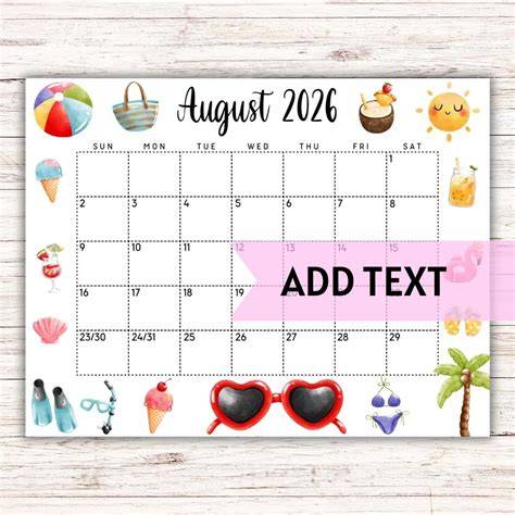 august themed calendar