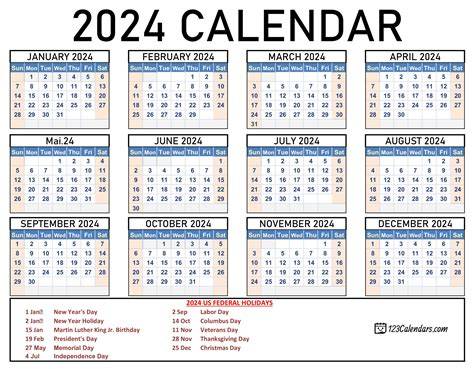 calendar 2024 with holidays