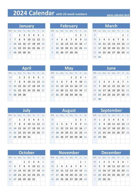 calendar with week numbers