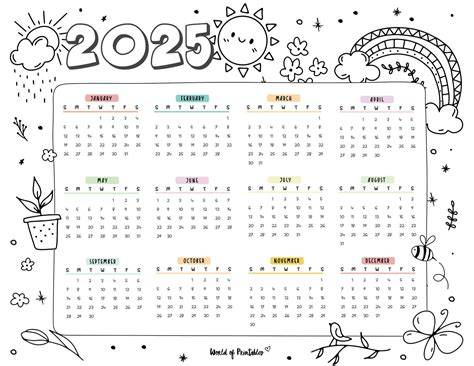 free printable coloring calendar 2025