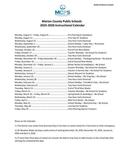 marion county schools calendar