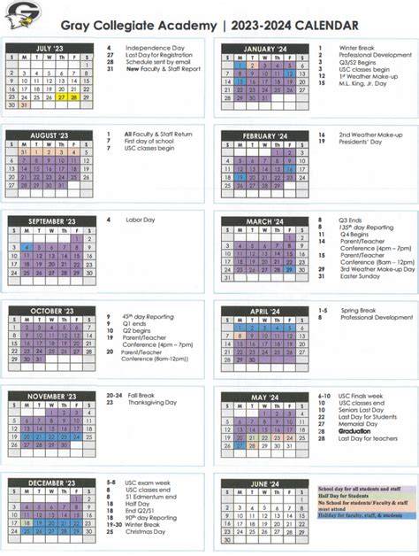 Gray Collegiate Academy Calendar