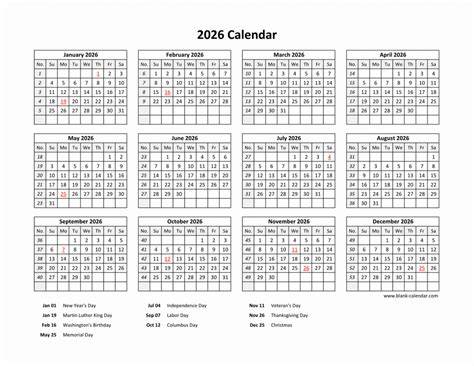 2026 calendar with holidays