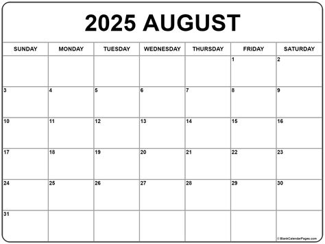 august 2025 calender