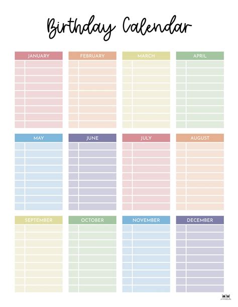 birthday calendar printable