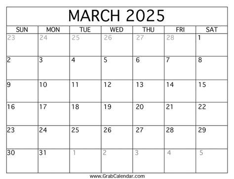 calendar march 2025