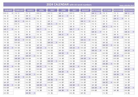 calendar with week numbers