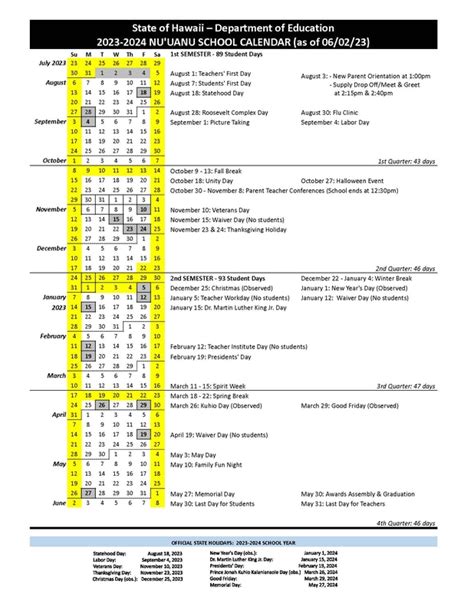 doe hawaii calendar
