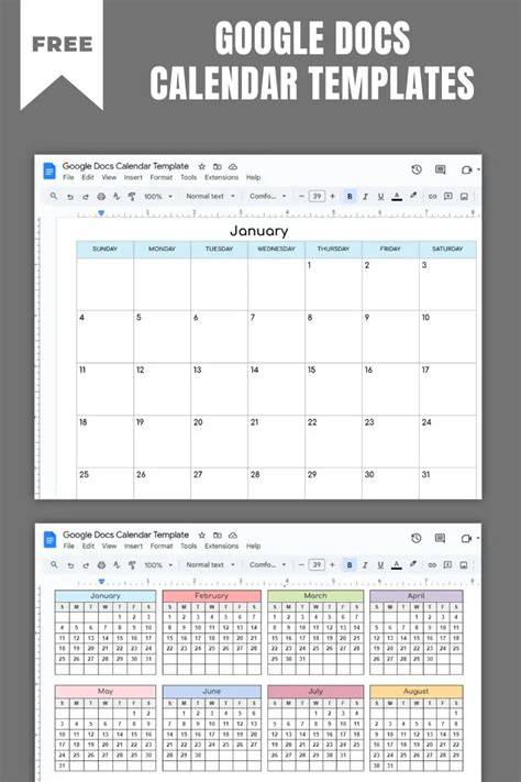 google docs calendar template