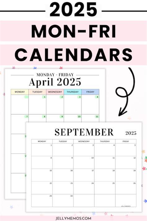 monday to friday calendar