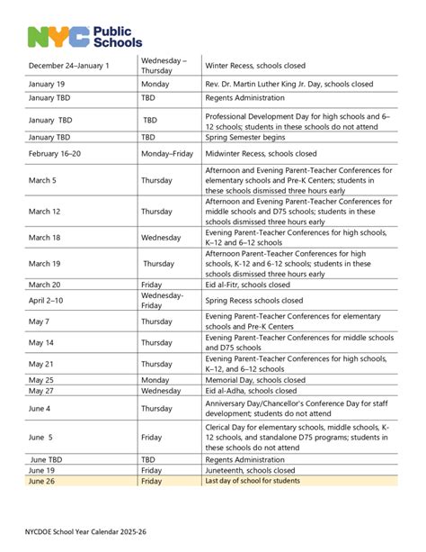 nyc board of education calendar