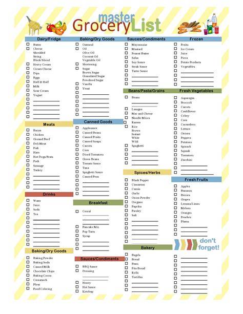 Grocery Lists Printable