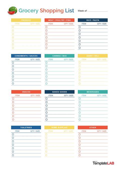 Grocery Shopping List Template Printable