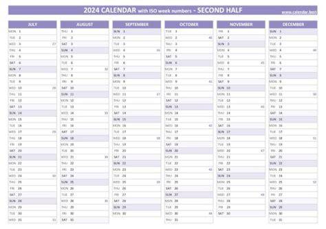 Half Year Calendar 2024