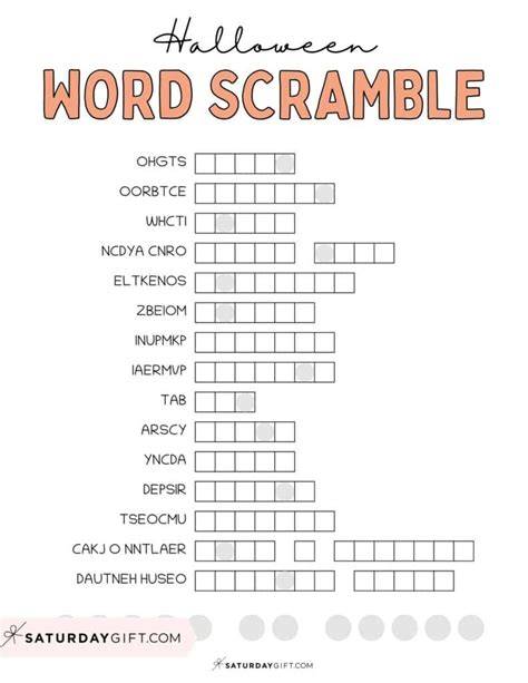 Halloween Word Scramble Printable