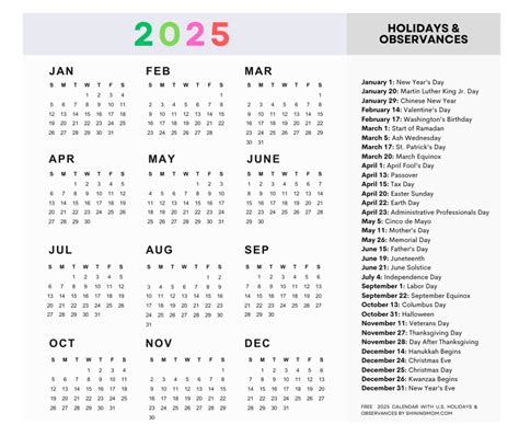 2025 holidays calendar