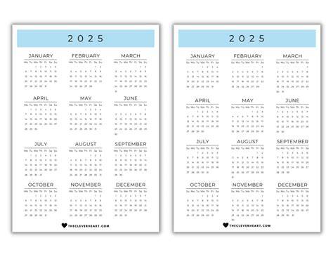2025 yearly calendar printable one page