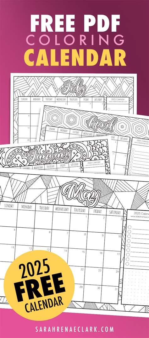 free printable coloring calendar 2025