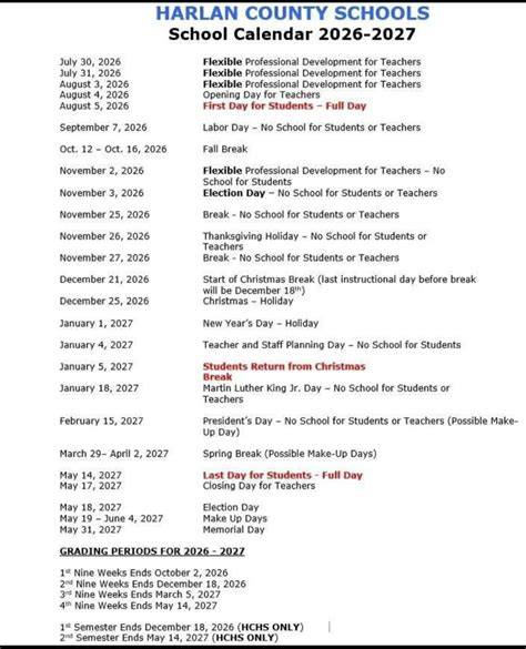 Harlan County Schools Calendar