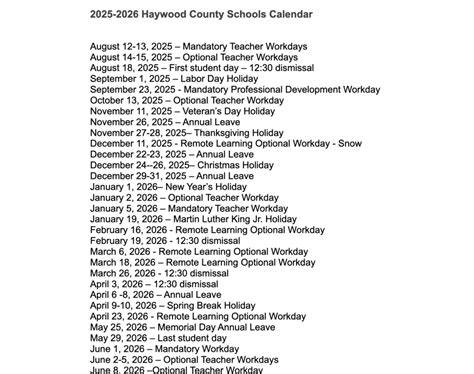 Haywood County Schools Calendar