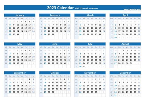 2023 calendar with week numbers excel