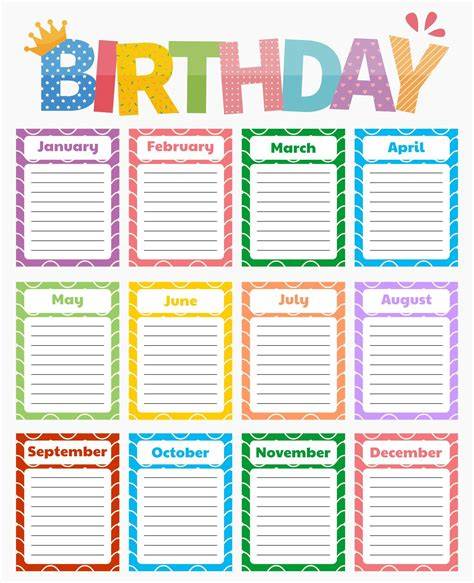 birthday calendar template
