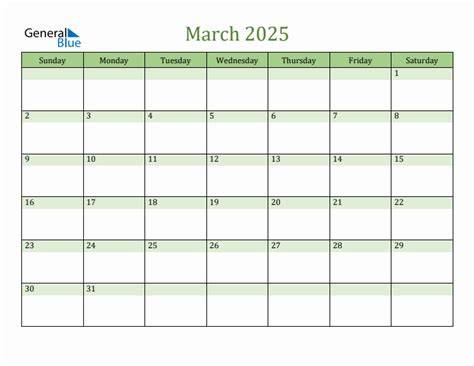 calendar march 2025