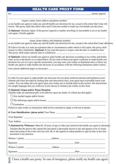 Health Care Proxy Forms Printable