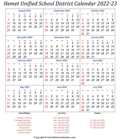 Hemet High Calendar