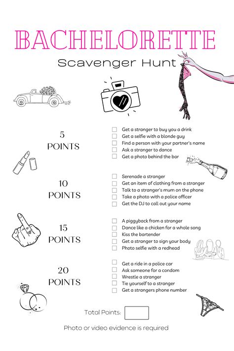 Hen Night Scavenger Hunt Printable