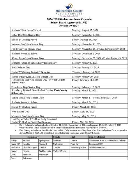 Hillsborough County Schools Calendar