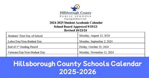 Hillsborough Public School Calendar