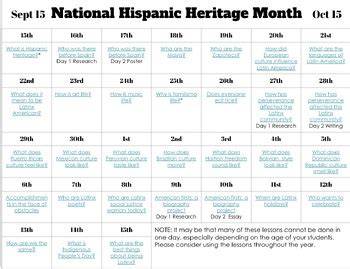 Hispanic Heritage Month Calendar