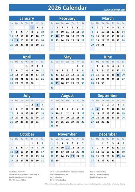 Holiday 2026 Calendar