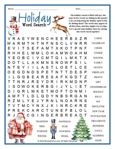 Holiday Word Search Printable
