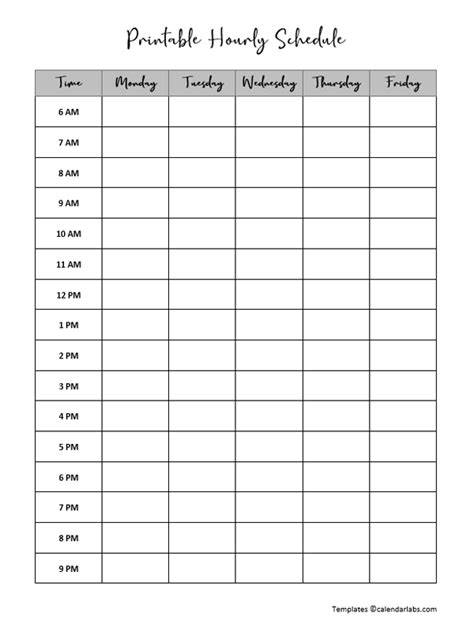 Hourly Calendar Printable