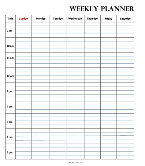 Hourly Weekly Calendar Printable